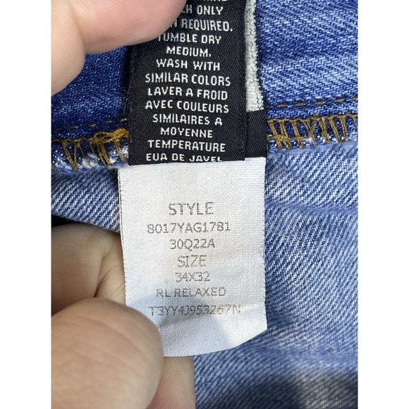 Ralph Lauren Jeans Mens 34x25 Blue Denim Relaxed Straight Light Wash Cut Off** - Picture 10 of 11